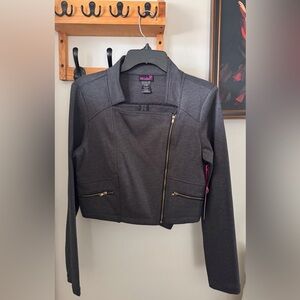 Jet-Black Asymmetrical Zip Ponte Leather-Style Jacket by Hitdress